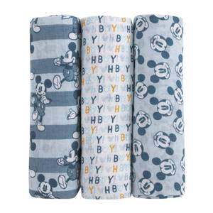 lot 12436 image: Disney Mickey Mouse Gray, Charcoal, and White 3 Piece Muslin Swaddle Baby Blanket Set