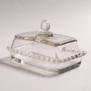 lot 12438 image: Glass Butter Dish with Lid for Countertop, Clear Crystal Glass Covered Butter Stick Holder Tray, Butter Storage Container for Fridge