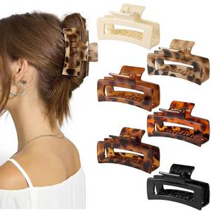 lot 12442 image: Auseibeely 6 Pcs Rectangle Tortoise Shell Claw Clip - 3.35 Inch Medium Hair Clips for Women and Girls, Non-slip Square Claw Clips for ThickThin Hair, Banana Jaw Clips Accessories for Gift
