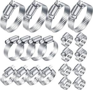 lot 12444 image: 20Pcs Adjustable Stainless Steel Hose Clamps Assortment Kit, 14-2 in (6-51mm) Worm Gear Pipe, Fuel LineHeavy Duty for Plumbing, Washing Machine, Mechanical��Garden and Automotive Hose Connections