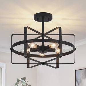 lot 13401 image: QMNHAU 5-Light Modern Semi Flush Mount Ceiling Light, 12.6 Black Farmhouse Flush Mount Ceiling Light Industrial Ceiling Light Fixture for Entryway Hallway Foyer Dining Room Kitchen Bedroom