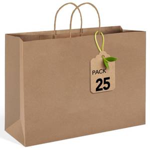 lot 13402 image: MESHA Large Brown Paper Bags with Handles 16x6x12 Inch 25 Pack Gift Shopping Bags Large Craft Bag Kraft Bag for Small Business