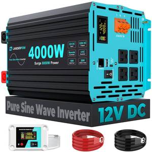 LANDERPOW 4000 Watt Inverter Pure Sine Wave 12V DC to 120V AC for RV, Truck, Solar, Home, Off-Grid, Power Inverter with 4 AC Outlet, 30W Type-C, 5V 3.1A USB, Hardwire Port, Remote Control, Surge 8000W