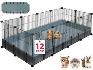 lot 13410 image: VISCOO 12 Panels Small Animal Playpen, 48 x 24 x 16 Pet Playpen with Waterproof Mat, C&C Cage for Guinea Pigs, Puppy Play Pen, Bunny Playpen, Indoor Outdoor Portable Metal Wire Yard Fence