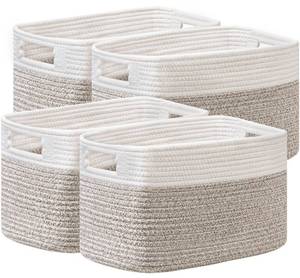 lot 13416 image: UBBCARE 4 Pack Storage Baskets for Organizing, Shelf Baskets with Handles, Woven Storage Baskets for BookcaseCube ShelfCloset, 14.5L x 9.8W x 9H, White&Light Brown