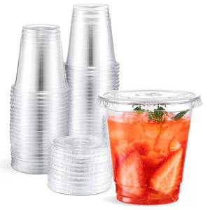 lot 13417 image: Eupako 8 oz Plastic Cups with Lids 100 Sets, Disposable Clear Cups with Lids, Cold Drink Containers for Beverage, Parfait, Smoothie