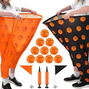 lot 13424 image: Hollowfly Granny Pants Yard Game Set 31.5 in x 24 in, 2pcs Basketball Granny Pants Outdoor Games with 10 Basketball Bouncy Balls 2 Pumps & 2 Flags for Groups Family Gatherings Backyard