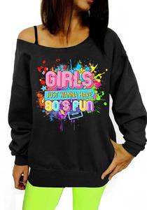 lot 14010 image: IZROLO Oversized 80s Off Shoulder Sweatshirt for Women 80s Theme Party Long Sleeve Shirt Retro Neon Disco Pullover, small