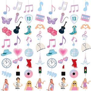 lot 14013 image: 8PCS Music Garlands Banners, Pre-strung Singer Music Hanging Garland, Music Themed Party Decorations for Girls Women Backdrop Fans Birthday Bachelorette Baby Shower Bridal Shower