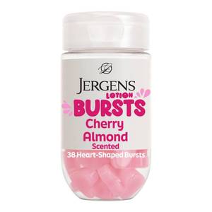 lot 14030 image: Jergens Cherry Almond Lotion Bursts, Squishy Heart-Shaped Moisturizer Bursts, Lotion Gifts for Teens, 38 Ct