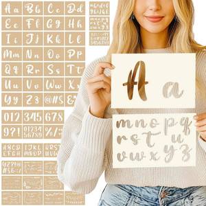 lot 14033 image: Patemby 50PCS Calligraphy Stencil Template Kit - 4 Inch and 2 Inch Letter Stencils and Numbers, Plastic Alphabet Stencils for Crafts Reusable for Arts Crafts Painting Wood