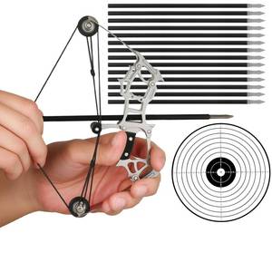 lot 14047 image: Mini Archery Bow Set for Adults �� Mini Compound Bow -Cast Metal Miniature �� Office Desk Stress Relief Fidget Toy & EDC Collectible �� Includes Display Target Paper