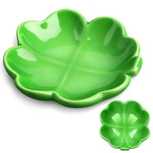 lot 14048 image: St. Patricks Day Four-Leaf Clovers Ceramic Tray St. Patricks Day Green Leaf Ring Dish for Irish Shamrock Accessories Irish Festival Party Supplies