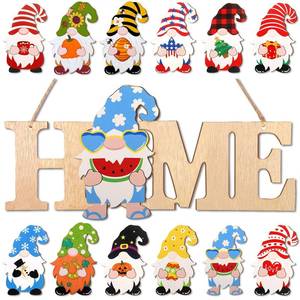 lot 14054 image: Yookeer 13 Pcs Interchangeable Home Gnome Wood Sign 3D Spring Summer Seasonal Door Decor Rustic Farmhouse Mothers Day Garden Home Decoration for Holiday Wall Decor Gift(Wood Color)