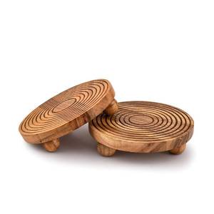 lot 14058 image: EDHAS Pedestals Acacia Wood Set of 2 Round Pedestal Riser Board for Display, Farmhouse D�cor Displays Your Plant Bottles Candles for Your Home (6 X 6 X 1.5)