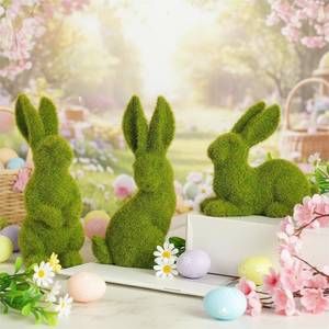 lot 14069 image: Easter Bunny Decorations, 3 PCS Resin Moss Bunny Figurines Green Faux Flocked Rabbit for Easter Decor Small Decorative Rabbit Statues for Home Decor, Spring Tabletop Centerpiece(Small Moss 3pcs)