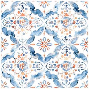 lot 14423 image: HAOKHOME Geometric Peel and Stick Wallpaper Tile BlueWhiteRed Floral Damask Removable Wall Paper Modern Home Decor for Kitchen Backsplash 17.3in x 118in