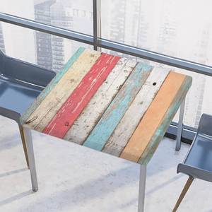 lot 14438 image: Colorful Beach Wooden Board Square Tablecloth with Elastic Edge, Rainbow Wood Board Fitted Tablecloth Waterproof Wipeable Square Card Table Cover for Dining Kitchen Party Indoor Patio Table 34x34 Inch
