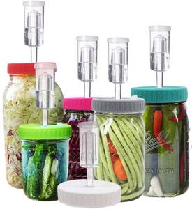 lot 14452 image: Fermentation Lids, Fermentation Kit for Wide Mouth Jars, 6 Set Plastic Fermenting Lids with 6 Airlocks, 6 Silicone Grommets, 6 Silicone Rings(Jars Not Included)