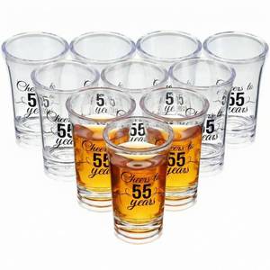 lot 14455 image: Sliner 48 Pack Birthday Shot Glasses Bulk 1.4oz Cheers to 304050607080 Years Shot Glass Unbreakable Thick Base Mini Clear Plastic Wine Glass Anniversary Favors for Guests(Black,55 Years)