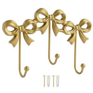 lot 14460 image: XHIPY Gold Bow Hooks Coat Rack, Wall Mount Coat Hook, Bow Room Wall Decorations, Wall Hook for Hanging Coat, Hat, Jacket