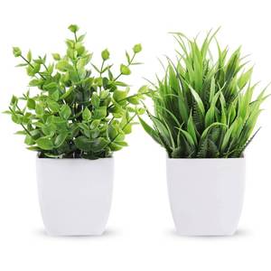 lot 14467 image: Der Rose 2 Pack Small Fake Plants Mini Artificial Potted Plants for Table Desk Home Bathroom Office Decor
