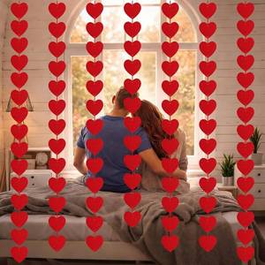 lot 14468 image: Valentines Day Decorations, 96 PCS Red Felt Heart Garland Hanging, Pre-Assembled Romantic Heart String Garland for Home, Wedding, Anniversary & Party Decor