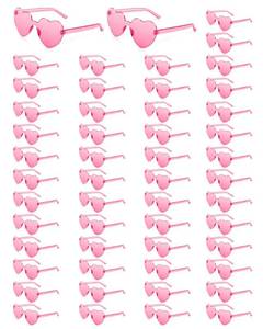 lot 14475 image: SUNYIWJIE 50 Pairs Heart Sunglasses for Women Bulk Transparent Pink Heart Shaped Sunglasses Bachelorette Party Glasses Fun Glasses for Party Favor to Add A Splash of Fun And Style