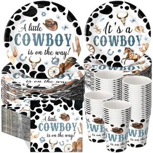 lot 17490 image: Pickmesh 250 Pcs Cowboy Baby Shower a Little Cowboy Is on the Way Party Decorations Wild Western Theme Disposable Plates Napkins Cups for Baby Shower Party Supplies Serve 50