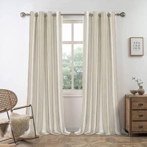 lot 17495 image: DriftAway Chris Linen 100% Blackout Curtains with Thermal and Sound Reducing Layer 84 Inch Long for Bedroom Striped Printed Drapes Thermal Insulated Lined Window Treatments for Living Room Camel Beige