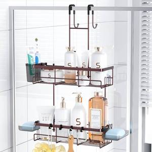 lot 17496 image: Aitatty Over the Door Hanging Shower Caddy Rustproof Hanging Organizer over the Door - No Drilling Bathroom Rack for Inside Shower Bronze