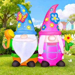 lot 17498 image: KOOY 4FT Spring Easter Inflatable Gnomes Outdoor Decoration, Blow Up Gnomes Garden Yard Decor with Flowers, Built-in LED Lights for Spring Summer Easter Yard Garden Lawn Party
