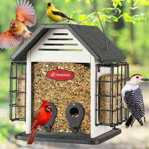 lot 17510 image: Kingsyard Bird Feeder for Outdoor Hanging, WPC Composite 3 in 1 Mixed Seeds Suet Feeder, Double Suet Cages Mesh Sunflower Bird Feeder, 3 LBS Large Capacity for Finch Cardinal Chickadee, White