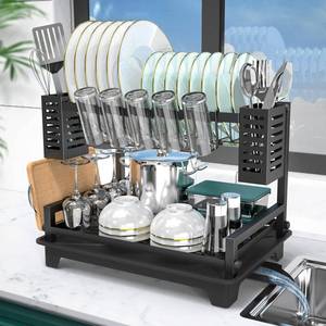 lot 17516 image: B-Land Dish Drying Rack 2 Tier Dish Racks for Kitchen Counter and Sink - Large Dish Drying Rack with Drainboard & Utensil Holders - Stainless Steel Dish Drainers Kitchen Organization and Storage