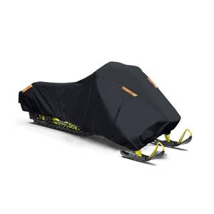 lot 17524 image: Snowmobile Cover Heavy Duty 420D Oxford Universal Trailerable Snowmobile Storage Cover, Compatible with P-olaris Ski-Doo A-rctic Cat Y-amaha L-ynx C-amso C-FMOTO (Black, 115 L x 51 W x 48 H)