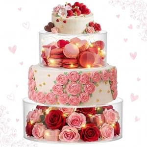 lot 17525 image: Sunnyray 2 Pcs Acrylic Cake Stands for Dessert Table Clear Fillable Cake Riser Cupcake Tier with LED Strings for Birthday Wedding Holiday Party Display(8, 12)