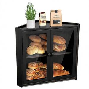 lot 17530 image: BAMBANG Corner Bread Box for Kitchen Countertop, Double Layer Bamboo Bread Storage Container with Double Doors, Compact Corner Bread Bin for Homemade Bread, Black
