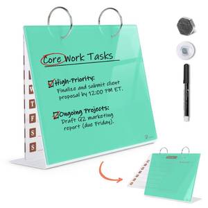 lot 17539 image: Desktop Glass Dry Erase & Acrylic Aesthetic Calendar Weekly to-do List Combo, Small Magnetic Standing Whiteboard, Desk Flip Easel Calendar with Accessories for Home Office Supply, Mint Green, 9 x 7