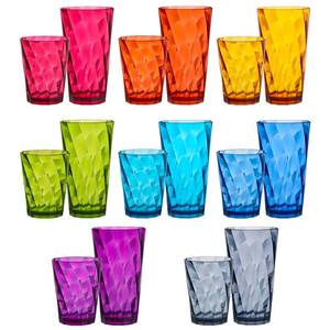 lot 17543 image: US Acrylic Optix Plastic Reusable Drinking Glasses (Set of 16) 14oz Rocks & 20oz Water Cups in Jewel Tone Colors  BPA-Free Tumblers, Made in USA  Top-Rack Dishwasher Safe