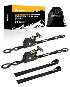 lot 18022 image: RETRUE Heavy Duty Self-Retracting Ratchet Straps, 10 Feet Retractable Ratchet Tie Down Straps with 1,500lb Break Strength for Trailers, Motorcycles, ATVs, Moving, Cargo Handling & More, Black (2 Pack)