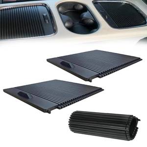 lot 18025 image: Center Storage Sliding Cover Replacement Compatible with Caravan 2011-2019, Center Storage Sliding Cover Compatible with Town, for Country, Front & Rear Set, Rollable (Black)