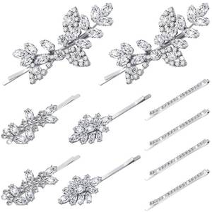 lot 18030 image: Janinka 10 Pieces Rhinestone Wedding Hair Clips Bridal Crystal Bobby Pins Silver Barrette Leaf Flower Wedding Elegant Hair Accessories for Bride Women and Girls(Rhinestone Style)