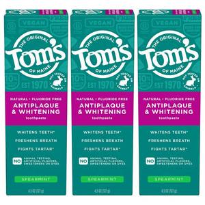 lot 18223 image: Tom��s of Maine Antiplaque and Whitening Fluoride Free Toothpaste, Spearmint 3-Pack