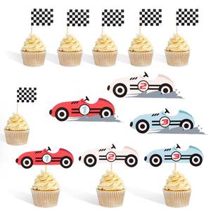 lot 18232 image: 12PCS Vintage Racing Checkered Flag Cupcake Toppers Racing Themed Birthday Party or Baby Shower Cupcake Toppers, Buggy Party Decorations, Party Birthday Decorations Cocktails Fruit Sticks Toothpick