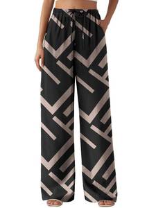 lot 18241 image: Feiersi Womens Casual Pants Drawstring Elastic Waist Pants Flowy Wide Leg Beach Trousers with Pockets(Black Rectangle,XX-Large)