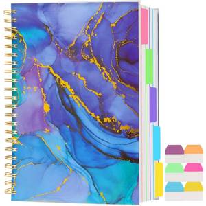 lot 18257 image: 5 Subject Notebook College Ruled, A5 Spiral Notebook with Removable Pocket Dividers Tabs, Lined Organizer Notebook Journal for Women, 240 Pages Notebooks for Work School Note Taking, Purple Marble