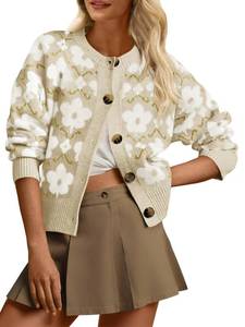 lot 18278 image: Saodimallsu Womens White Floral Cardigan Sweaters Cute Long Sleeve Open Front Button Down Knit Sweater Retro Coats 2026