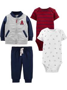 lot 18279 image: Simple Joys by Carters Baby Boys 4-Piece Fleece Jacket, Pant, and Bodysuit Set Pants, BlueRed, 12 Months