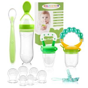 lot 18289 image: WAJIAYON Baby Fruit Feeder Pacifier - 12 Pack  2 Infant Food Feeder Pacifier & 1 Babies Food Dispensing Spoon  Fresh Fruit Teethers for Babies  Silicone Feeder Baby,Infant Teething Feeders(Green)