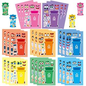 lot 18295 image: Conzon 24PCS Recycling Bin Make a Face Stickers, Trash Sorting Game Mix and Match Sticker Party Games, Make Your Own Trash Bin Stickers DIY Crafts for Adults & Family Party Supplies Birthday Gifts